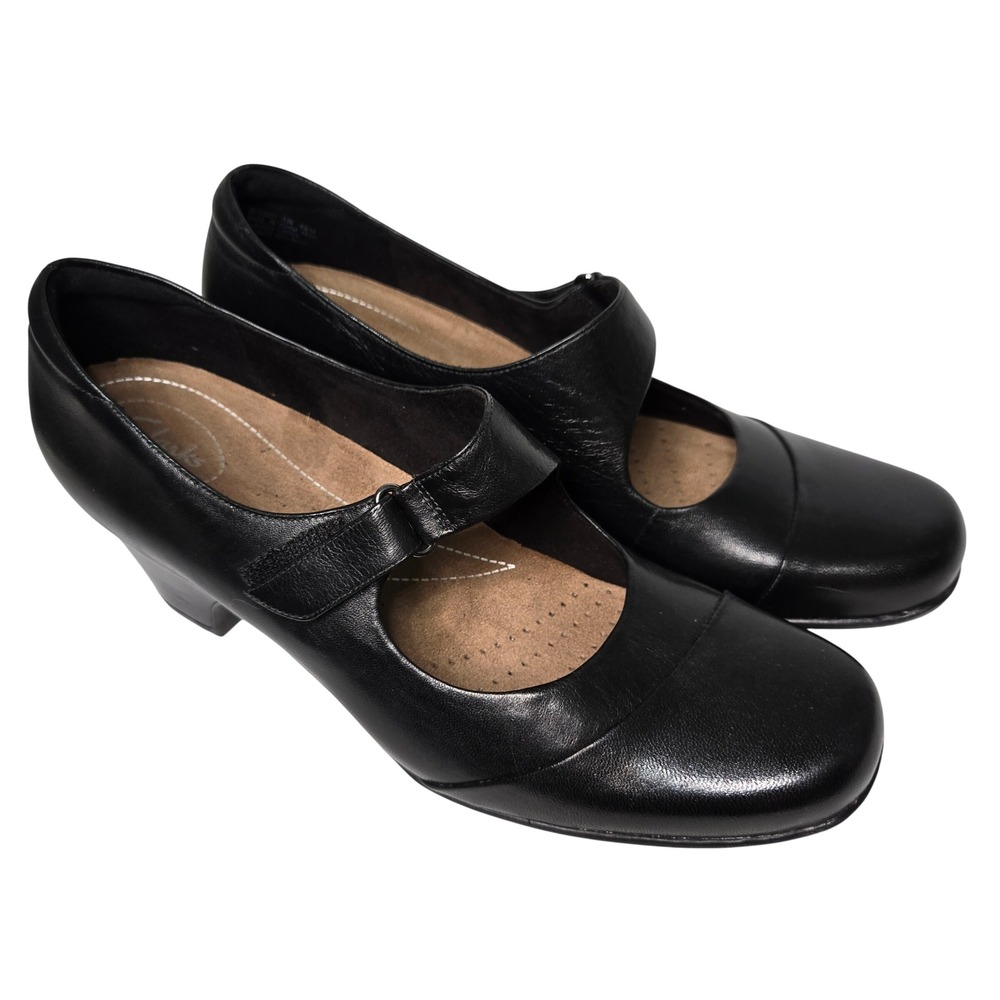 Clarks Artisan Black Leather Mary Jane Block Heel Pumps *Size 12N